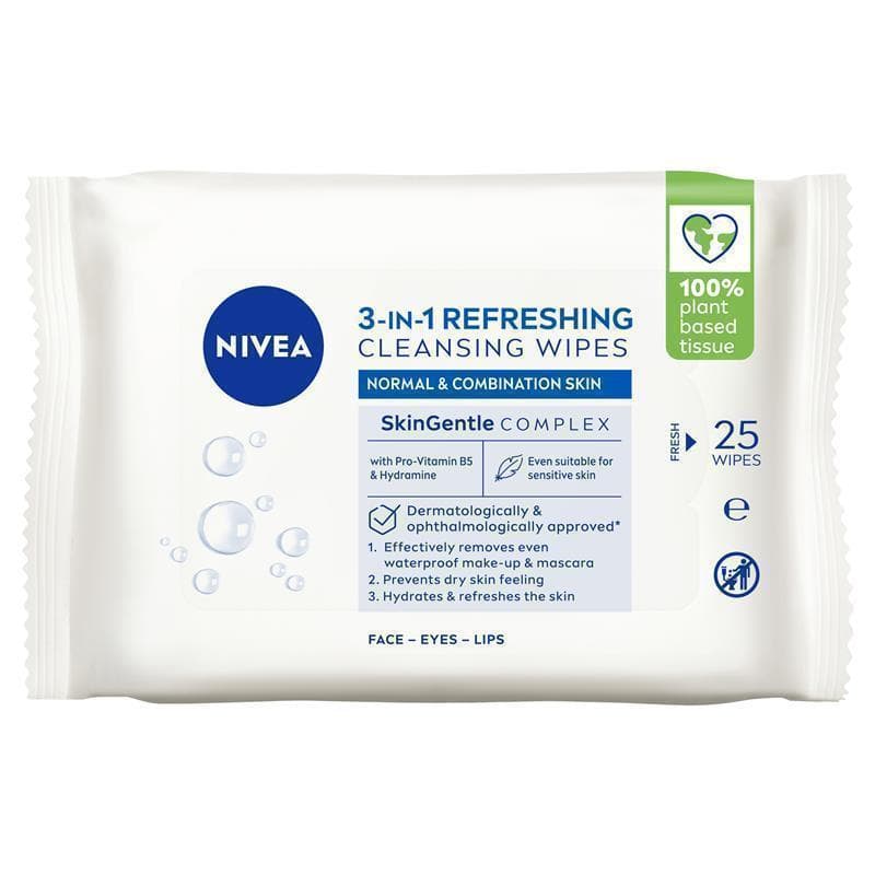 NIVEA 3in1 Refreshing Cleansing Normal & Combination Skin Wipes 25 Pack